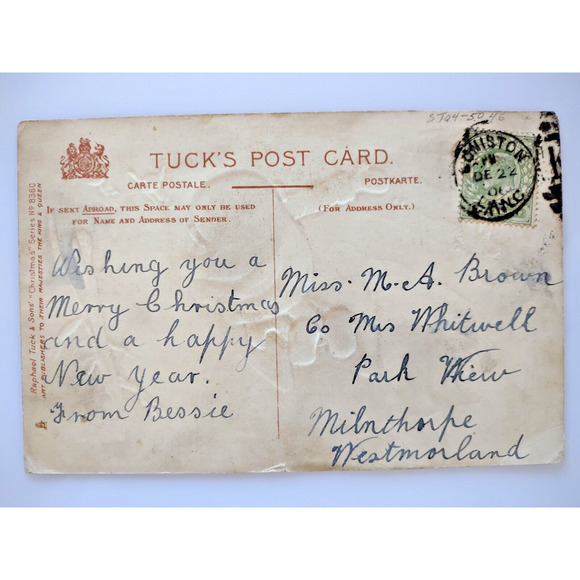 Christmas Postcard Dwarf Gnomes Fantasy Downhill Racing On Sled Tuck Series 8360 - Picture 3 of 3